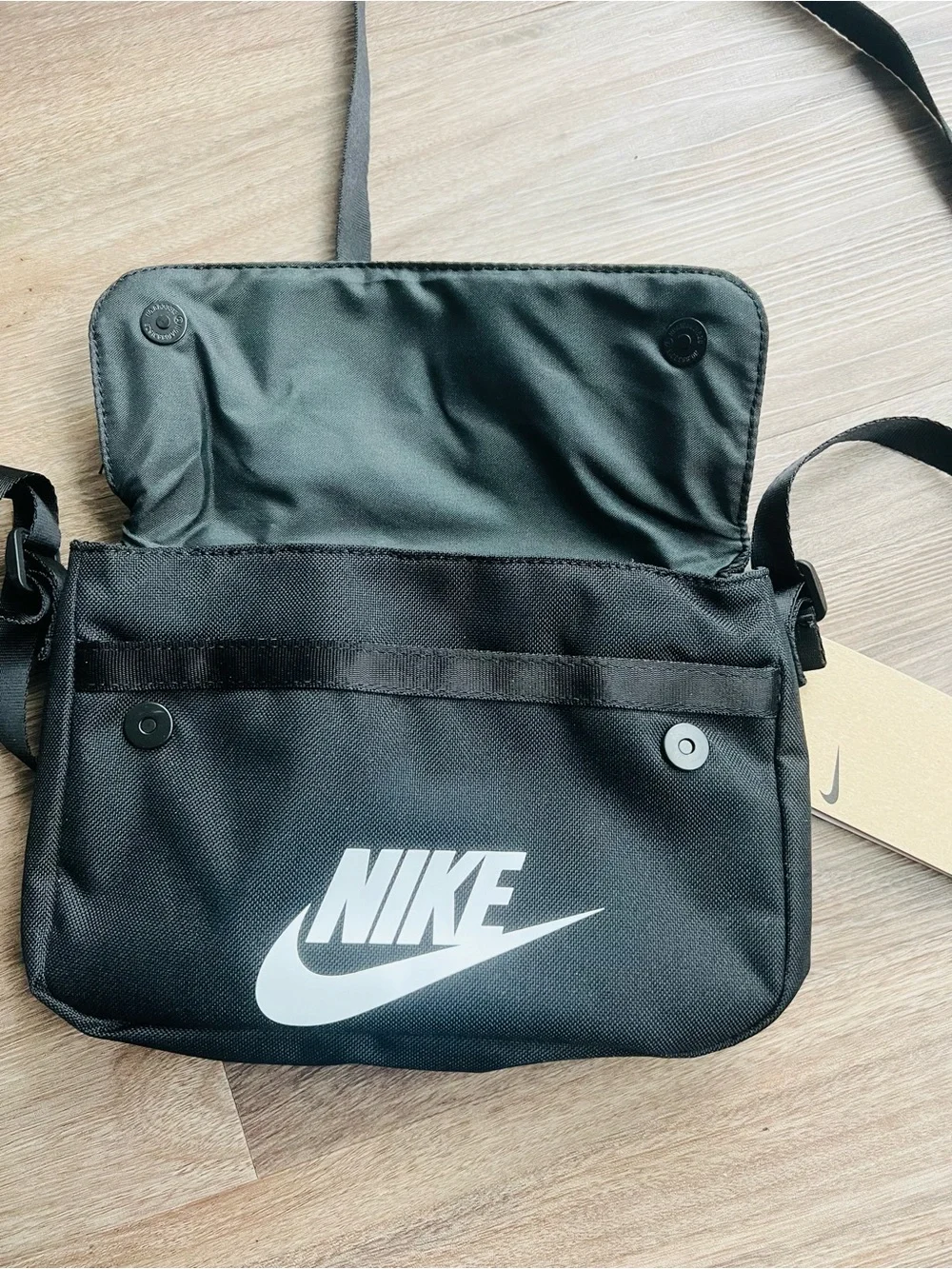 Nike Black Crossbody Messenger Bag with White Logo